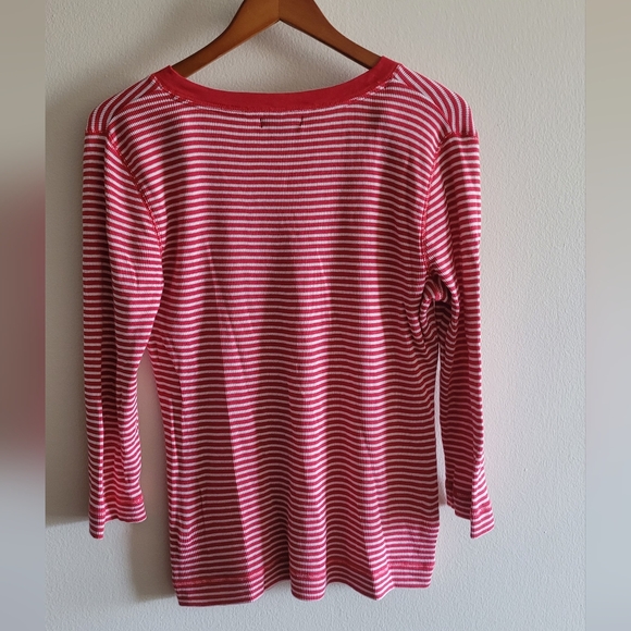 Ralph Lauren vneck top waffle knit nautical striped 3/4 sleeved Women's XL - Picture 5 of 7